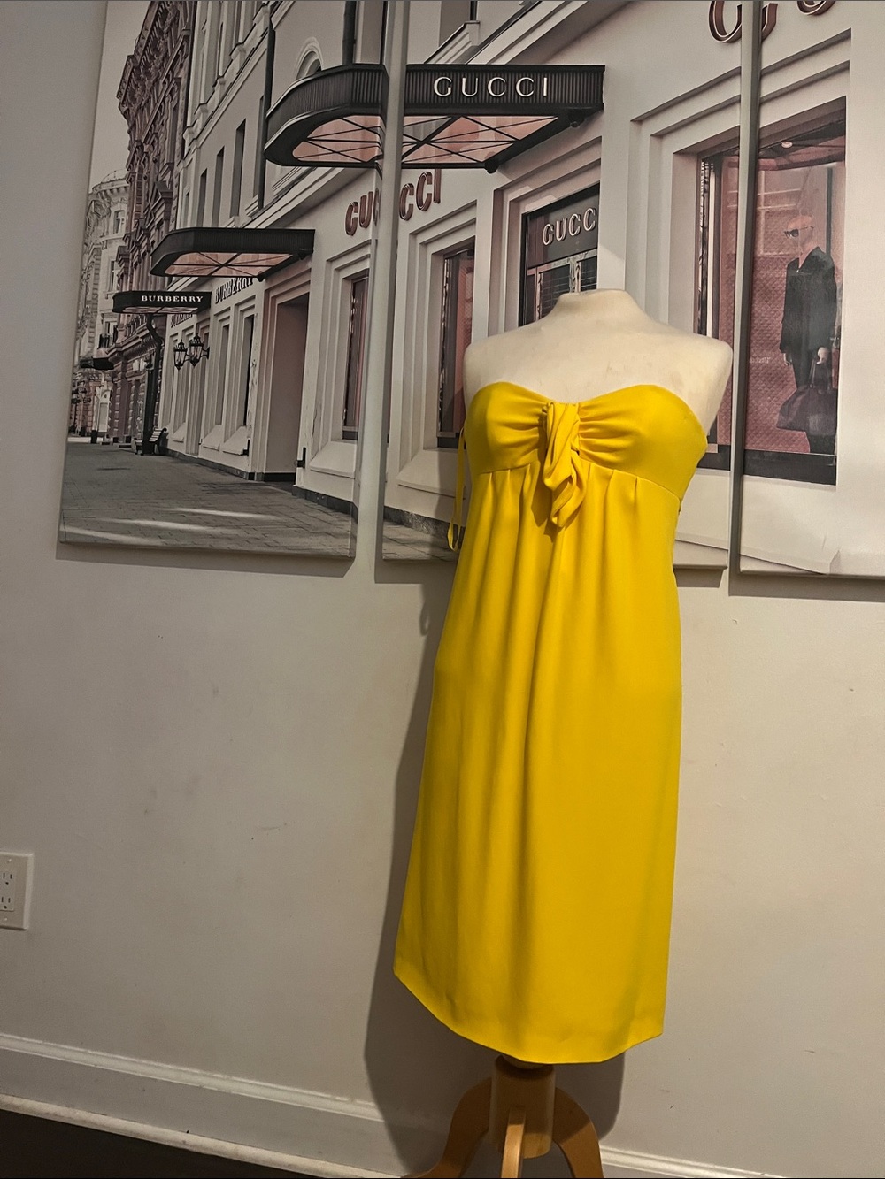 Tory Burch Strapless Lemon Yellow Bow-Front Dress